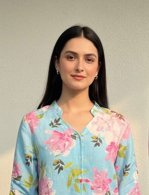 Blue Floral Linen Button-Up Shirt