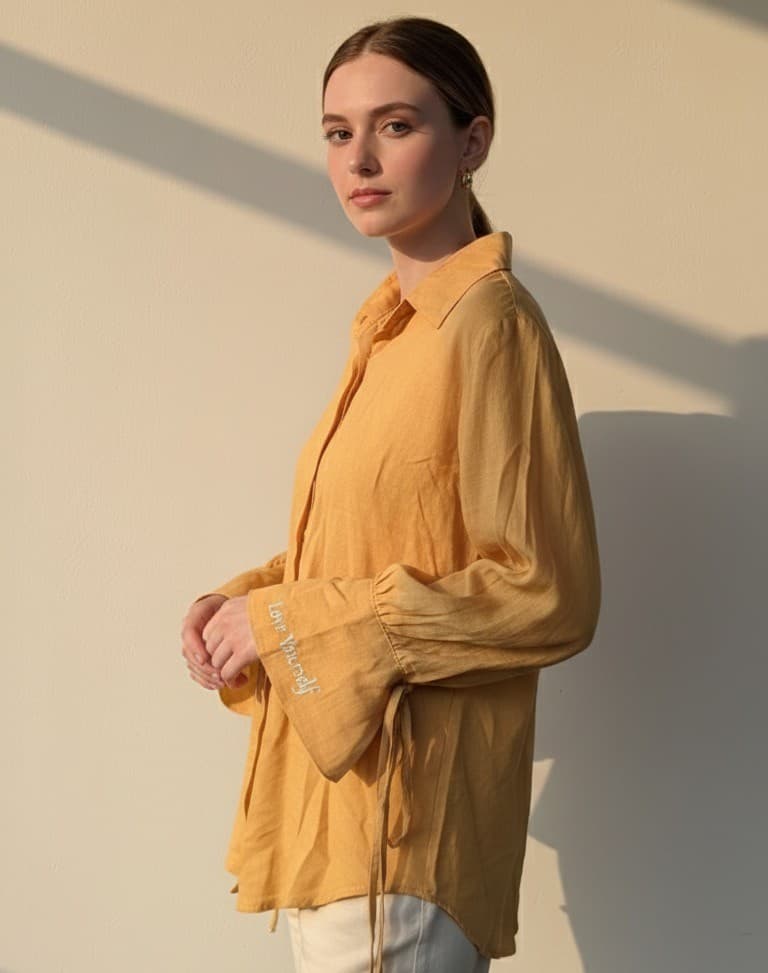 Sunshine Yellow Muslin-Linen Knot Cuff Shirt (Love Yourself)